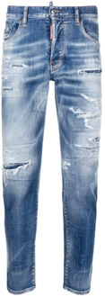 Dsquared2 Blauwe Slim-Fit Ripped Jeans met Distressed Effect Dsquared2 , Blue , Heren - 3XS
