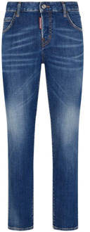 Dsquared2 Blauwe Stretch-Katoenen Denim Jeans met Whiskering Effect Dsquared2 , Blue , Dames - M,S,Xs,4Xs,3Xs,2Xs