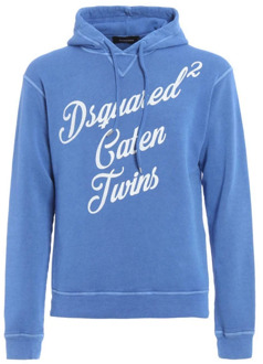 Dsquared2 Blauwe Sweatshirt met Bedrukt Logo en Capuchon Dsquared2 , Blue , Heren