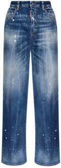 Dsquared2 Blauwe Traveller Jeans met Verfspetters Dsquared2 , Blue , Dames - S,Xs,2Xs,3Xs,4Xs