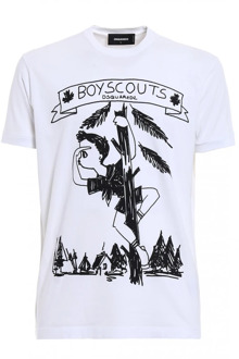 Dsquared2 Boyscouts Print Katoenen T-Shirt Dsquared2 , White , Heren - 2Xl,S