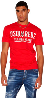 Dsquared2 Ceresio9 - Rojo, L - Katoenen T-shirt in rood met Ceresio logo Dsquared2 , Red , Heren - XL