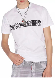 Dsquared2 Contrasterend Logo Print Crew Neck T-Shirt Dsquared2 , White , Heren - 2Xl,Xl,L,M,S