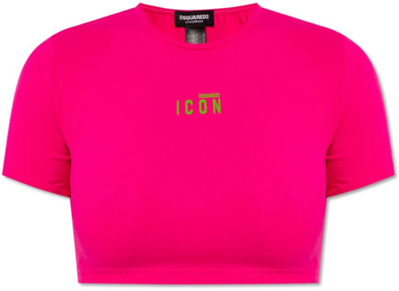 Dsquared2 Cropped T-shirt with logo Dsquared2 , Pink , Dames - L,M,S