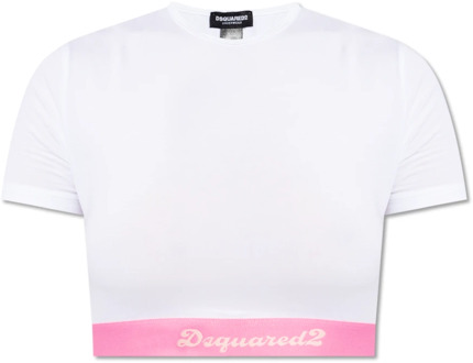 Dsquared2 Cropped T-shirt with logo Dsquared2 , White , Dames - Xl,L,M