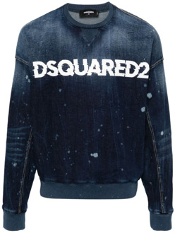 Dsquared2 Denim Logo Wit Sweatshirt Dsquared2 , Blue , Heren - 2Xl,Xl,L,M