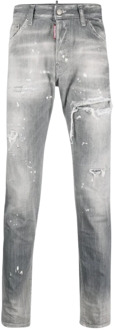 Dsquared2 Distressed Ripped Slim Cut Jeans Licht Grijs Dsquared2 , Gray , Heren - 2Xl,Xl,L,M,S