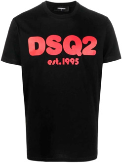 Dsquared2 Dsq2 Est.1995 Katoenen T-shirt - Zwart Dsquared2 , Black , Heren - Xl,M,S,Xs