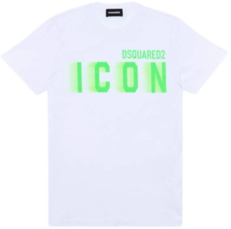 Dsquared2 Fluorescerend Logo T-shirt Dsquared2 , White , Heren - 2Xl,Xl,L,M,S,3Xl