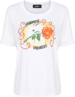 Dsquared2 Gedrukt Stretch Jersey T-shirt Dsquared2 , White , Dames - S,Xs
