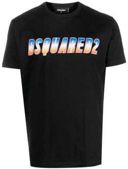 Dsquared2 Glitter Logo Print T-shirts en Polos Dsquared2 , Black , Heren - Xl,L,M,S
