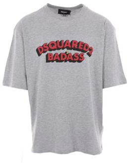 Dsquared2 Grijze T-shirt met Badass Logo Print Dsquared2 , Gray , Heren - Xl,L,M,S
