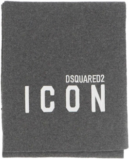 Dsquared2 Grijze Wol Logo Sjaal Dsquared2 , Gray , Heren - ONE Size