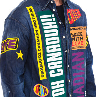 Dsquared2 Heren denim overhemd met lange mouwen en patches S74DM0505-S30341 - maat Blauw