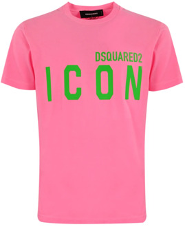 Dsquared2 Heren T-shirt van katoen met logo Dsquared2 , Pink , Heren - Xl,L,M,S