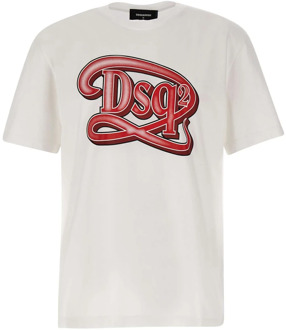 Dsquared2 Heren Wit Katoenen Logo T-shirt Dsquared2 , White , Heren - Xl,L,M