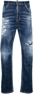 Dsquared2 Indigo Ripped Gewassen Straight-Leg Jeans Dsquared2 , Blue , Heren - 2Xl,Xl,L,M