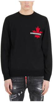 Dsquared2 Intarsia Logo Crewneck Sweater Dsquared2 , Black , Heren - Xl,L,M