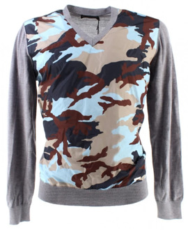 Dsquared2 Italiaanse Exclusieve Camouflage Wol V-Hals Trui Dsquared2 , Gray , Heren - S