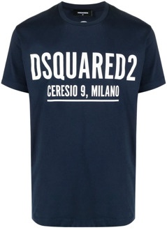 Dsquared2 Katoenen Jersey Logo Print T-Shirt Dsquared2 , Blue , Heren - 2Xl,Xl,L,M