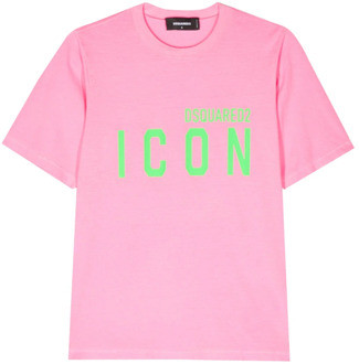 Dsquared2 Katoenen Jersey T-Shirt Dsquared2 , Pink , Dames - M,S,Xs