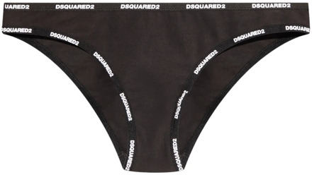 Dsquared2 Katoenen Slipjes, Zwart, Bedrukt Logo Dsquared2 , Black , Dames - Xl,M,S