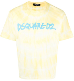 Dsquared2 Katoenen T-shirt, Gemaakt in Italië Dsquared2 , Yellow , Heren - L