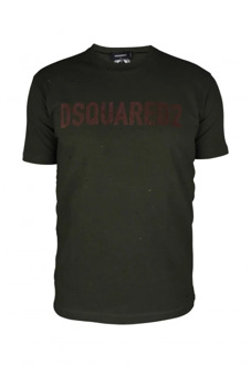 Dsquared2 Khaki Groen Katoenen T-Shirt Dsquared2 , Green , Heren - 2Xl,Xl,S