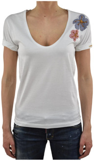 Dsquared2 Logo Katoenen T-Shirt met Bloemendetail Dsquared2 , White , Dames