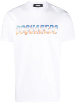 Dsquared2 Logo-Print Katoenen T-Shirt Dsquared2 , White , Heren - L,M