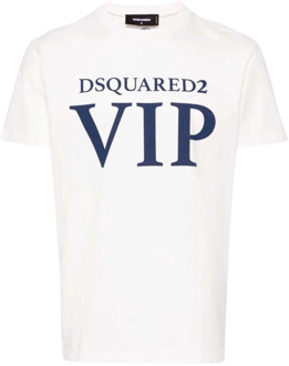 Dsquared2 Logo Print Katoenen T-shirt - Natuurlijk Dsquared2 , White , Heren - 2Xl,Xl,S