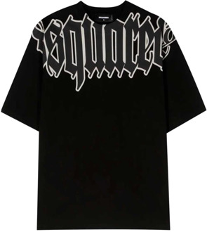 Dsquared2 Losse Gothic Logo T-shirt, Zwart Dsquared2 , Black , Heren - 2Xl,L,S
