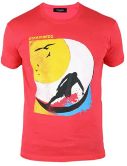 Dsquared2 Rode T-shirt - Gemaakt in Italië - Chic Dan Fit Dsquared2 , Red , Heren - S