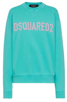 Dsquared2 Ronde Hals Sweatshirt in Turquoise Dsquared2 , Blue , Heren - Xl,L,M,S