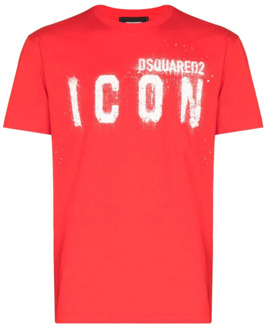 Dsquared2 Rood Logo Print T-Shirt Dsquared2 , Red , Heren - 2Xl,Xl,L,M,S