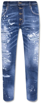 Dsquared2 Skater Blauwe Jeans met Versleten Details en Verfspatten Dsquared2 , Blue , Heren - M,S,Xs