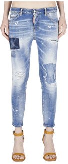 Dsquared2 Stijlvolle Slim-Fit Jeans met Verfspatten Dsquared2 , Blue , Dames - L,M,S,Xs,2Xs