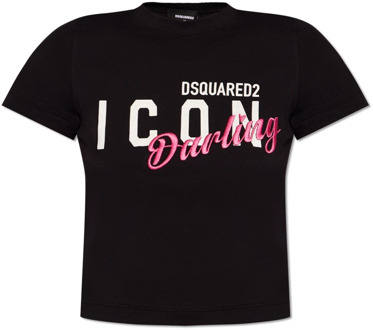 Dsquared2 T-shirt met logo Dsquared2 , Black , Dames - L,M,S,Xs,2Xs