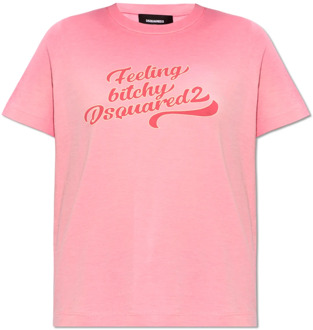 Dsquared2 T-shirt met logo Dsquared2 , Pink , Dames - L,M,S,Xs,2Xs