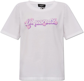 Dsquared2 T-shirt met logo Dsquared2 , White , Dames - L,M,S,Xs,2Xs