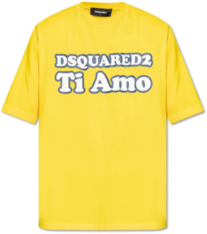 Dsquared2 T-shirt met logo Dsquared2 , Yellow , Heren - 2Xl,Xl,L,M,S