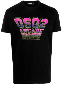 Dsquared2 T-shirt met logo print Dsquared2 , Black , Heren - 2Xl,Xl,L