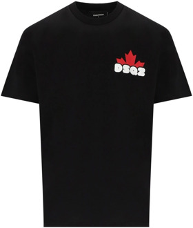 Dsquared2 Wijdvallend Zwart T-Shirt met Logo Print Dsquared2 , Black , Heren - 2XL