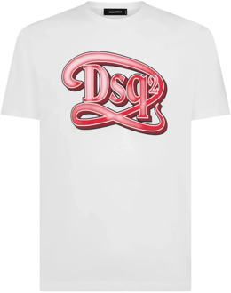 Dsquared2 Wit Katoenen Jersey Logo Print T-shirt Dsquared2 , White , Heren - 2Xl,Xl,L,Xs