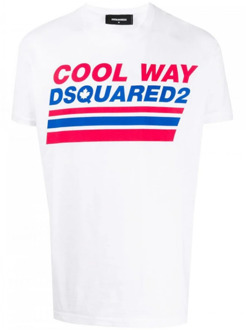 Dsquared2 Wit Katoenen T-Shirt met ery ery Dan Fit Dsquared2 , White , Heren - 2Xl,Xl,S