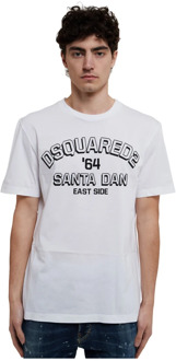 Dsquared2 Wit Katoenen T-Shirt met Logo Print Dsquared2 , White , Heren - 2Xl,Xl,L
