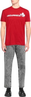 Dsquared2 Wit Maple Leaf Logo Cool Fit Rood T-shirt - maat L