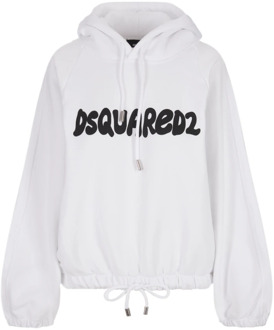 Dsquared2 Witte katoenen hoodie met relaxed fit en logo print Dsquared2 , White , Dames - S,Xs