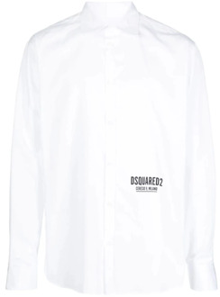 Dsquared2 Witte Katoenen Overhemd met Logo Print Dsquared2 , White , Heren - 2Xl,M