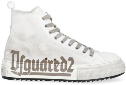 Dsquared2 Witte Stoffen Logo Sneakers Dsquared2 , White , Heren - 40 EU